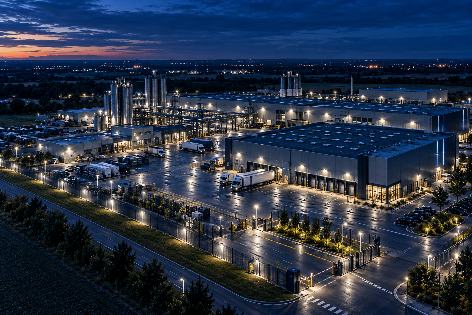 Vue d'ensemble d'un site industriel sécurisé